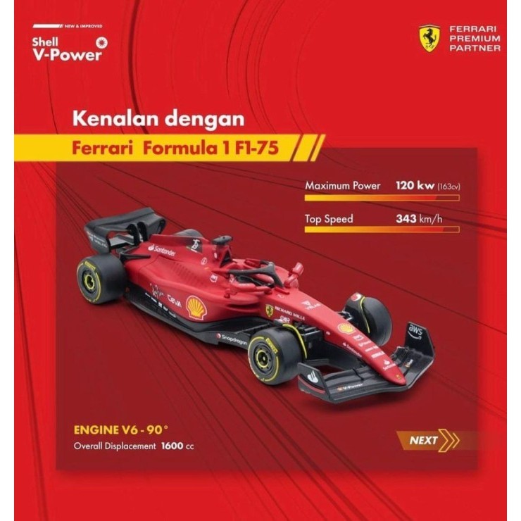 Ane Diecast Ferarri Formula 1 F1 75 Shell Charles Leclerc 2023 Mobil