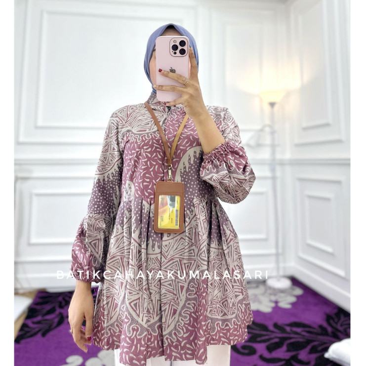 Blouse Lengan Balon M L Xl Xxl Cewek Bluse Tunik Kerja Kamejawanita Kmja Atasan Batik Polos Terlaris