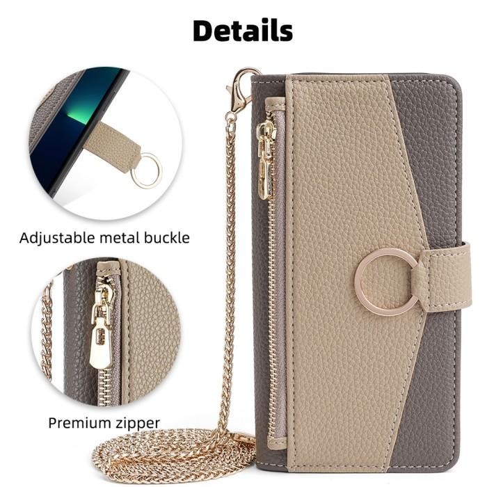 Case IPHONE 15 14 13 12 Pro Max Casing Flip Case Dompet+Tali Rantai Import Premium