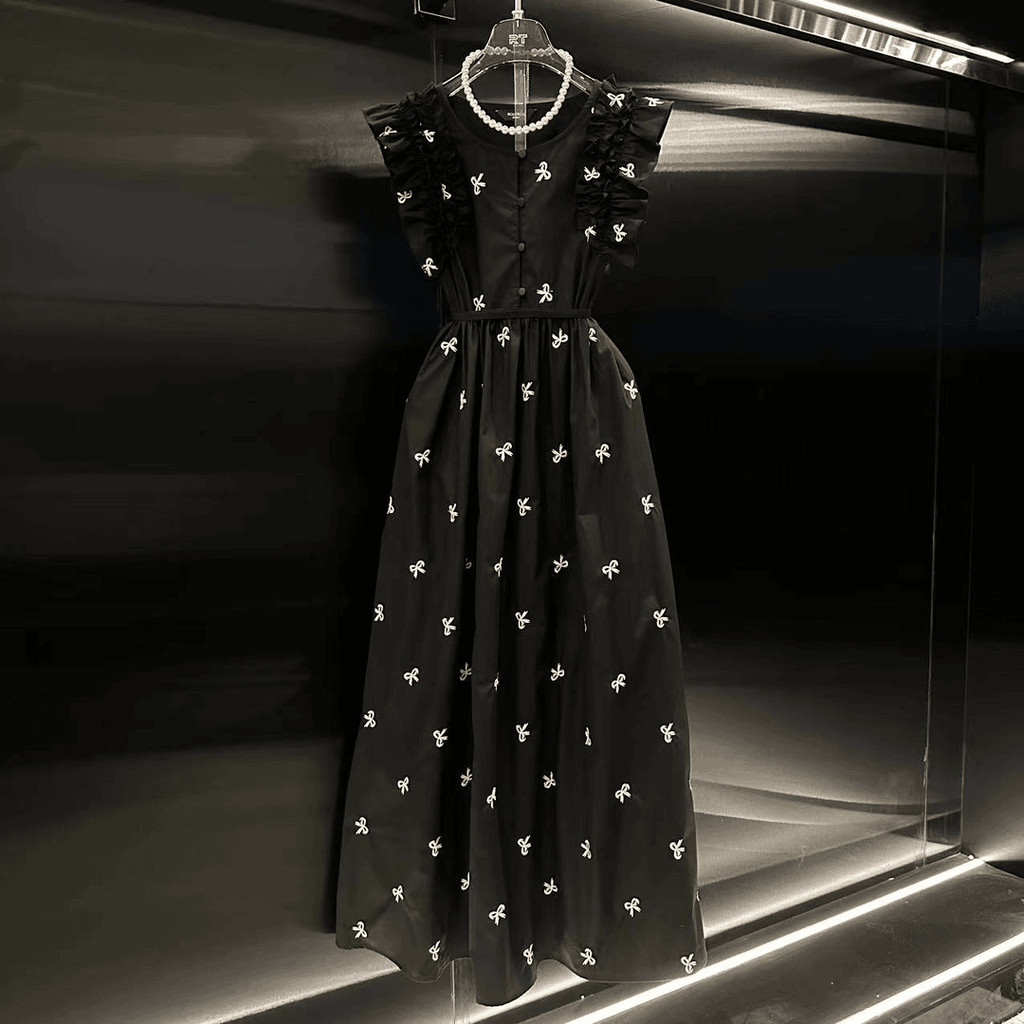 Women's Black Mori Girl Temperament Single-Breasted Waist Dress