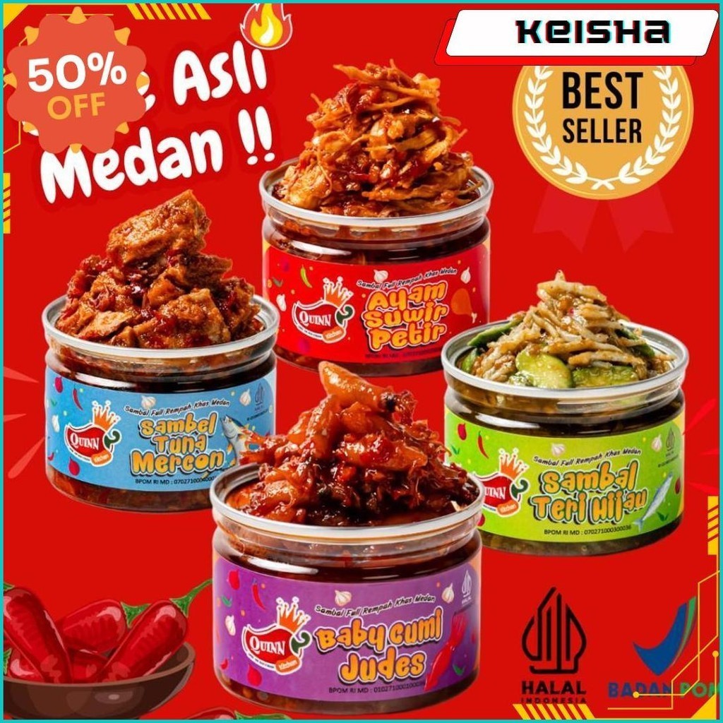 

Quinn Of Spicy Ayam/Baby Cumi/Tuna/Teri 150G - Sambel Pedas By Kitchen Medan Cod