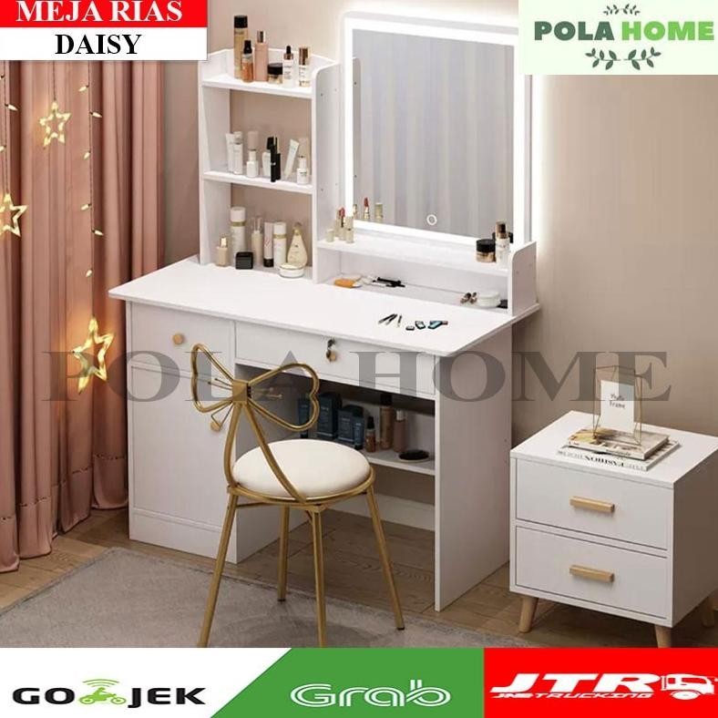 Meja Rias Putih Minimalis Meja Rias Kaca Sliding LED