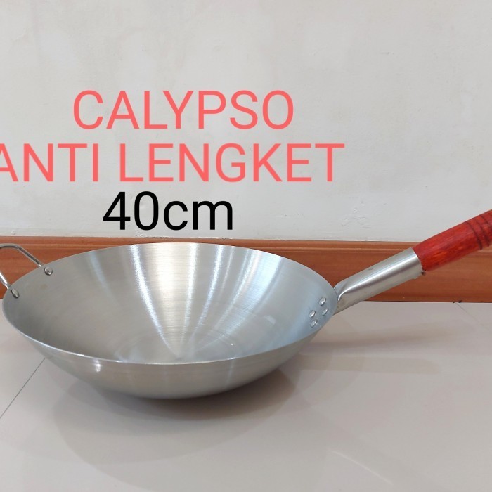 Wajan Stainless Calypso Anti Lengket Gagang Panjang Kayu 40Cm