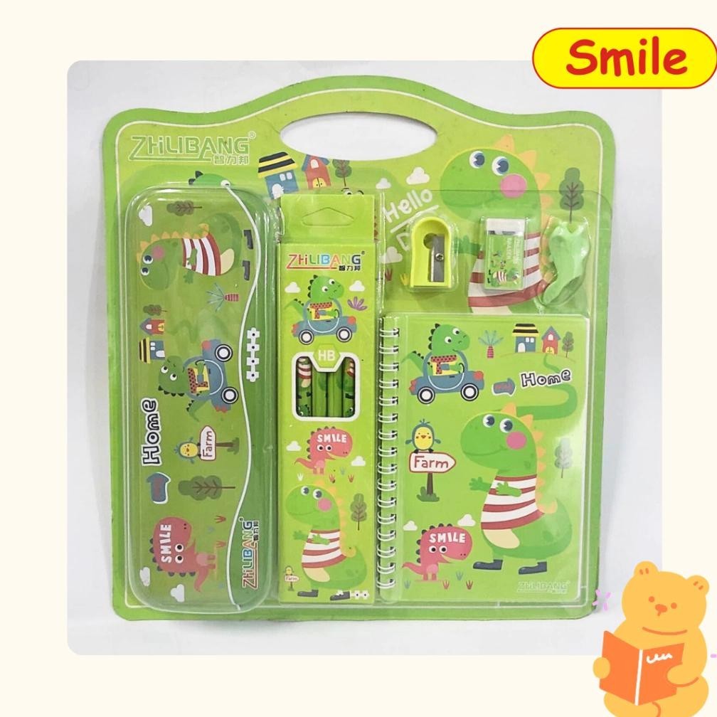 

er-79 Tempat Kotak Pensil Tepak Stationary Set Sekolah Alat Tulis Anak 6 in 1 Lion Dinosaurus Rabbit Animal Mix Import Sale