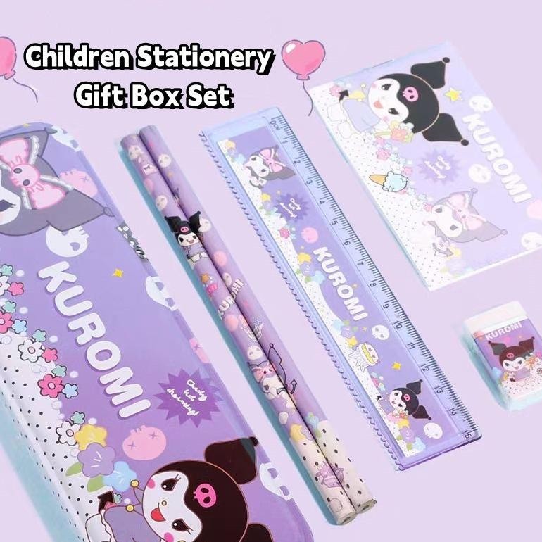 

er-90 VOOVA Set Alat Tulis Anak/ Kotak Pensil Anak Set 7 in 1 Stationery Untuk Hadiah Anak Sekolah Sanrio/ Alat Tulis Set Kotak Pensil Karakter Kuromi/ Set ATK Lucu dan Murah Terlaris