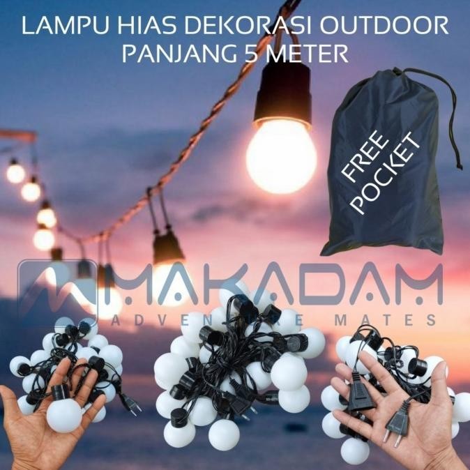 lampu bohlam gantung dekorasi tenda glamping campervan cafe outdoor