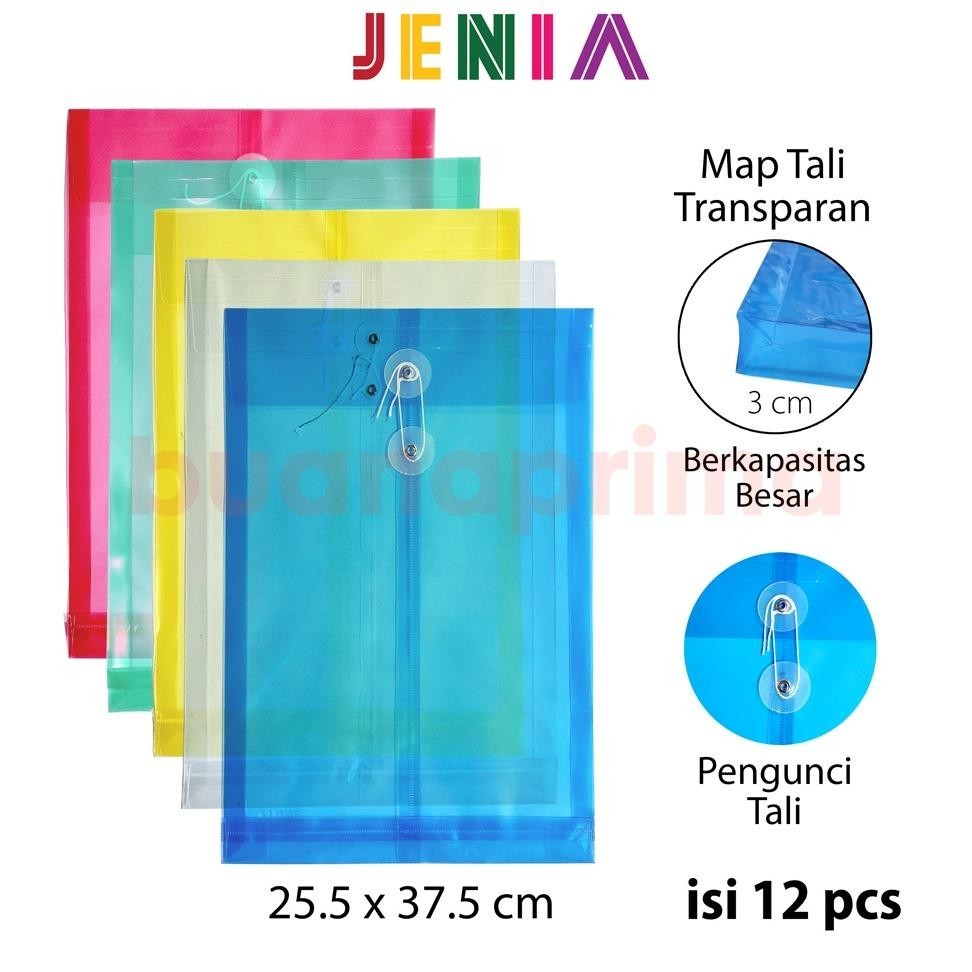 

AS25 Map Tali Plastik Folio isi 12 pcs Transparan Amplop F4 Data Bag File Document Sale