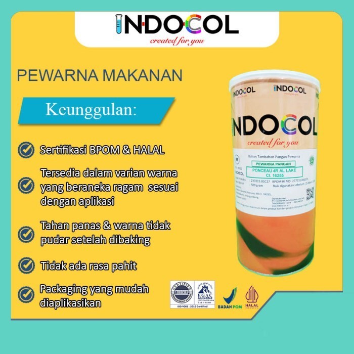 

Terlaris Pewarna Makanan INDOCOL LAKE PONCEAU CI.16255 (RC) (OIL BASED) SALE