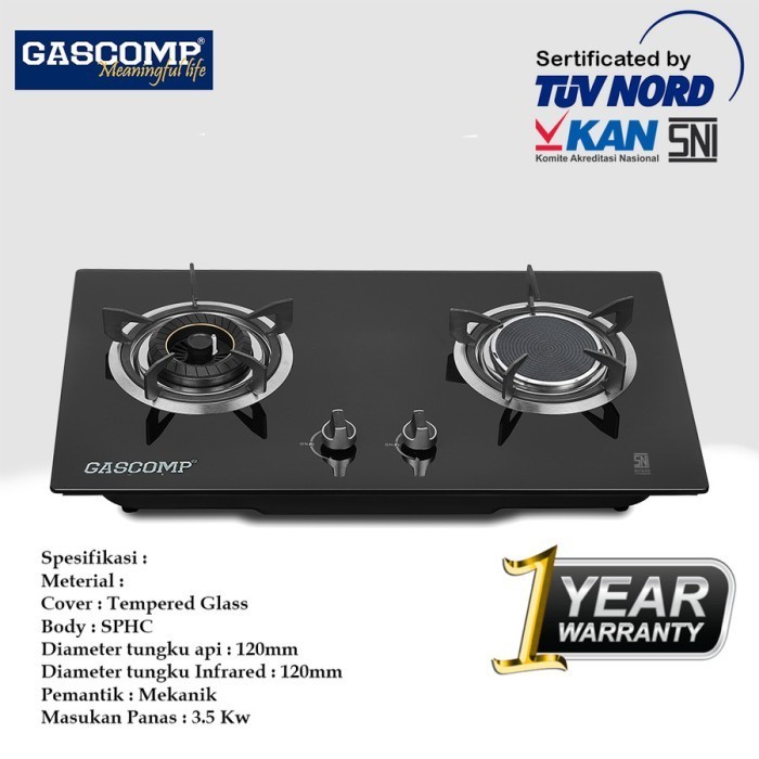 KOMPOR KACA 2 TUNGKU MIX INFRARED GASCOMP 232N