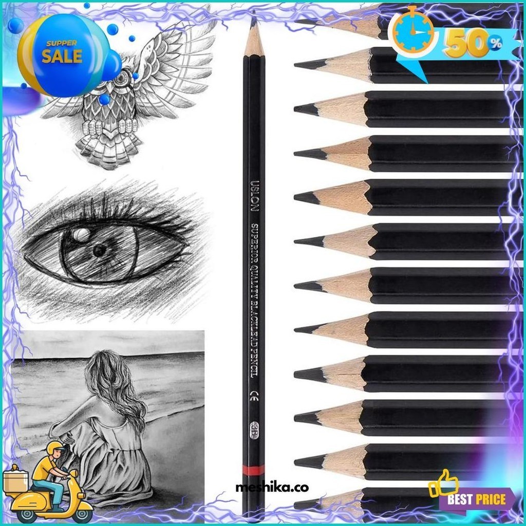 

(Dyi) 12 Pcs Pensil Gambar Sketsa Set Drawing Pencil Set Charcoal Pencils Set Sketch Pencil Set