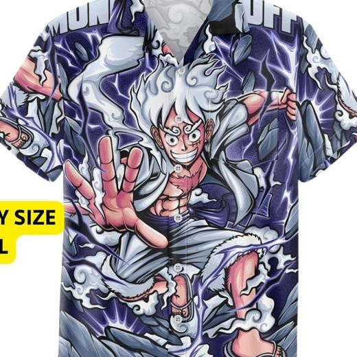 Baju Kemeja Motif Cowok Cewek Full Printing Luffy Gear 5 One Piece 038