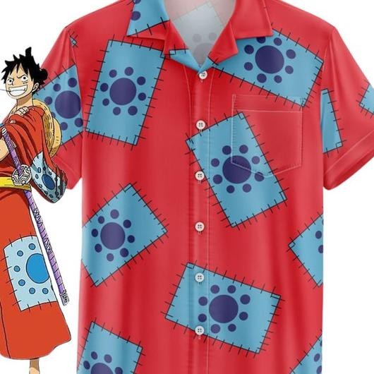 Dowear Baju Kemeja Pria Anime Motif Printing Luffy Wano 122