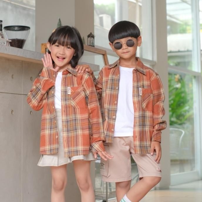 Kemeja Flanel Anak Ewha N Style / Kemeja Flanel Anak Warna Coklat S002