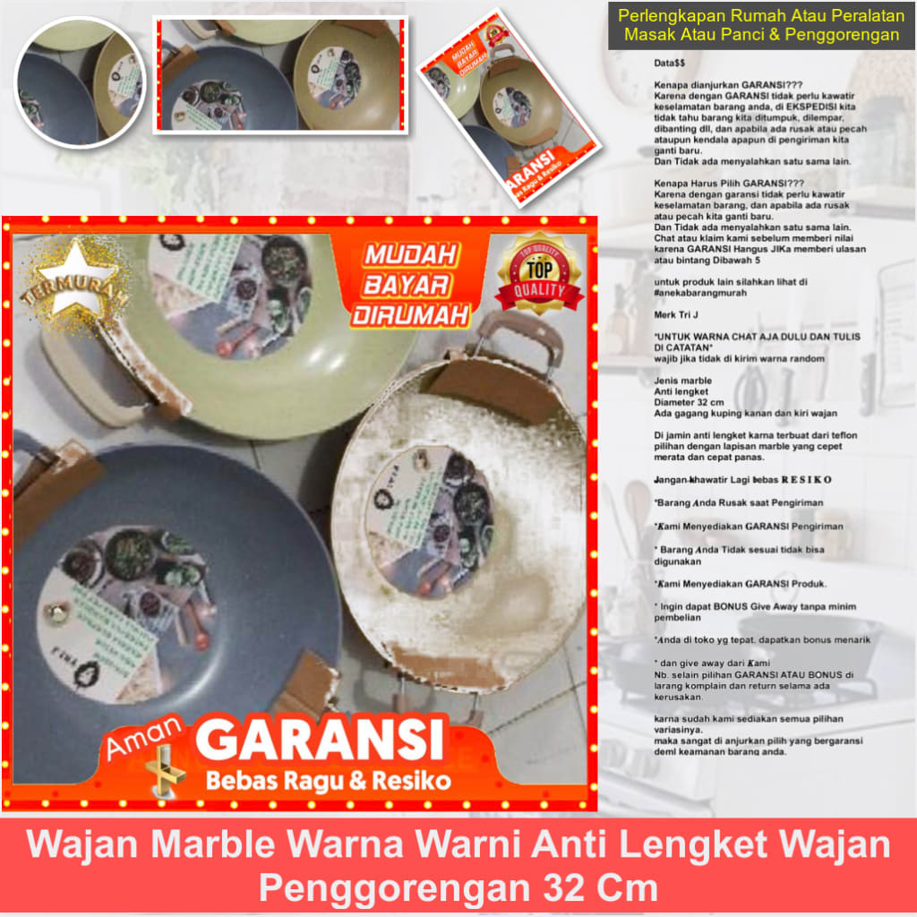 Wajan marble warna warni anti lengket wajan penggorengan 32 cm