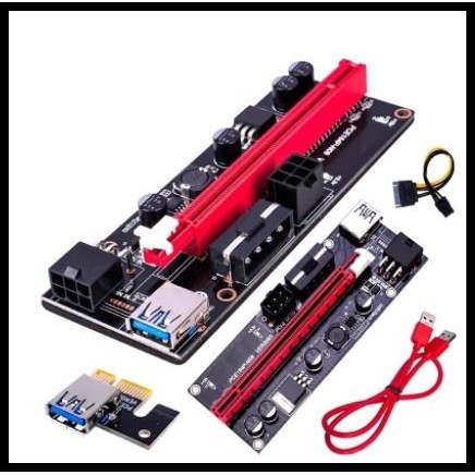 TERBARU PCI-E RISER EXTENDER CARD VER 009S BLACK BOARD LED 