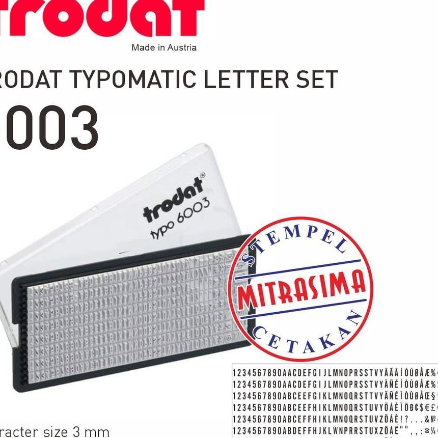 

Trodat 6003 ( Typomatic Letter Set - Huruf, Angka Untuk Stempel Typo )