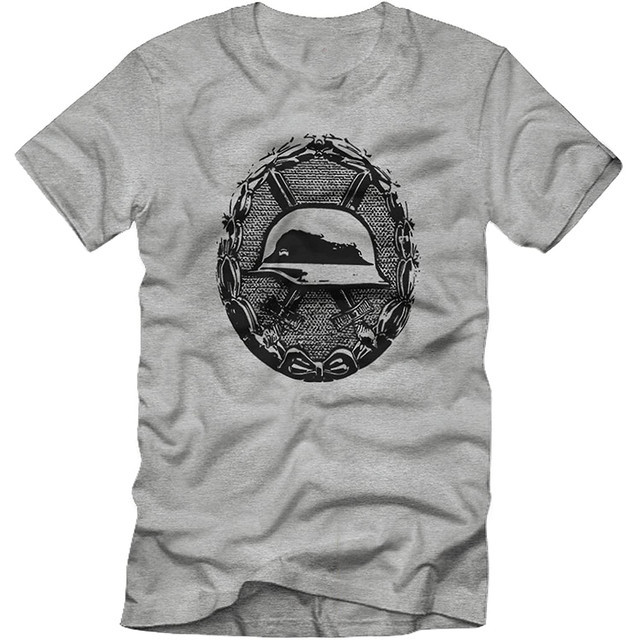 Lencana Helm Baja PD II Kaos Lencana Tentara yang Terluka. Pria Leher-O Katun Musim Panasukuran yang