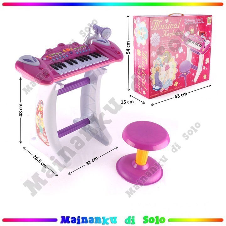 [Mainanku] Set Musik Piano Meja Dan Kursi Mic Baterai operation Musical Keyboard