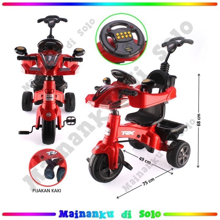 [Mainanku] Sepeda Anak Roda 3 Motor Setir Mobil Baterai Need Suara Sirine Musik Lagu Anak Lampu & Do