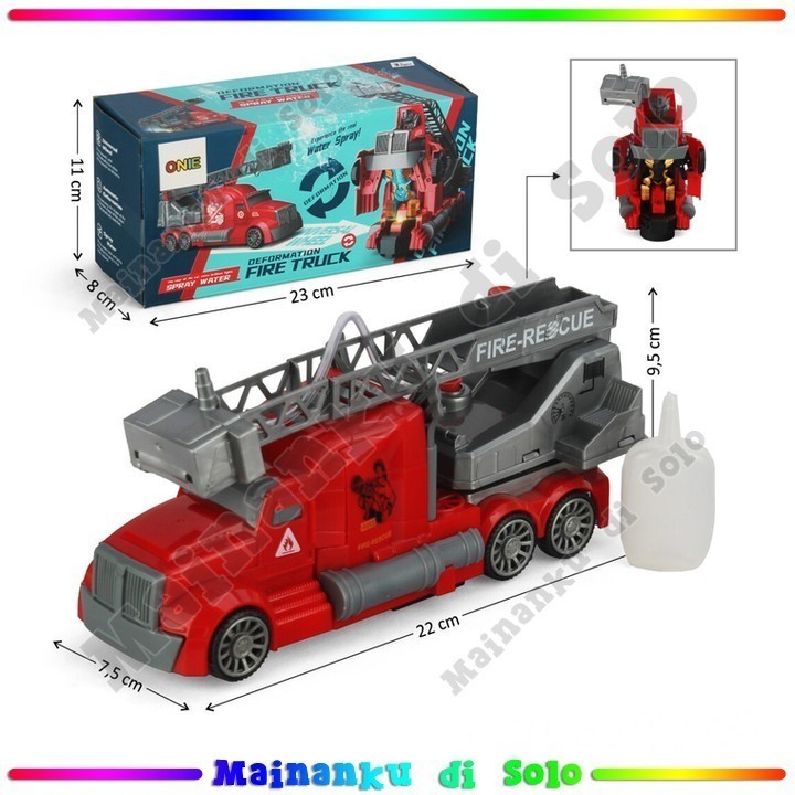 [Mainanku] Mainan Mobil Deform Truck Pemadam Ladder Bisa Keluar Air B/O Jalan Suara Lampu Fire Truck