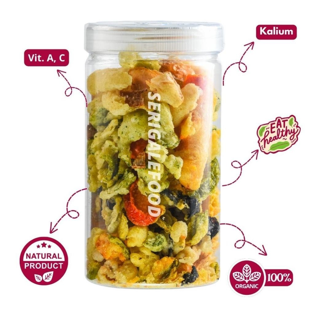 

WDM-2227 SERIGALE Keripik Sayur Mix Gurih I Kemasan 1000 ML I Paprika Brokoli Bawang Bombay Jamur I Premium Sale