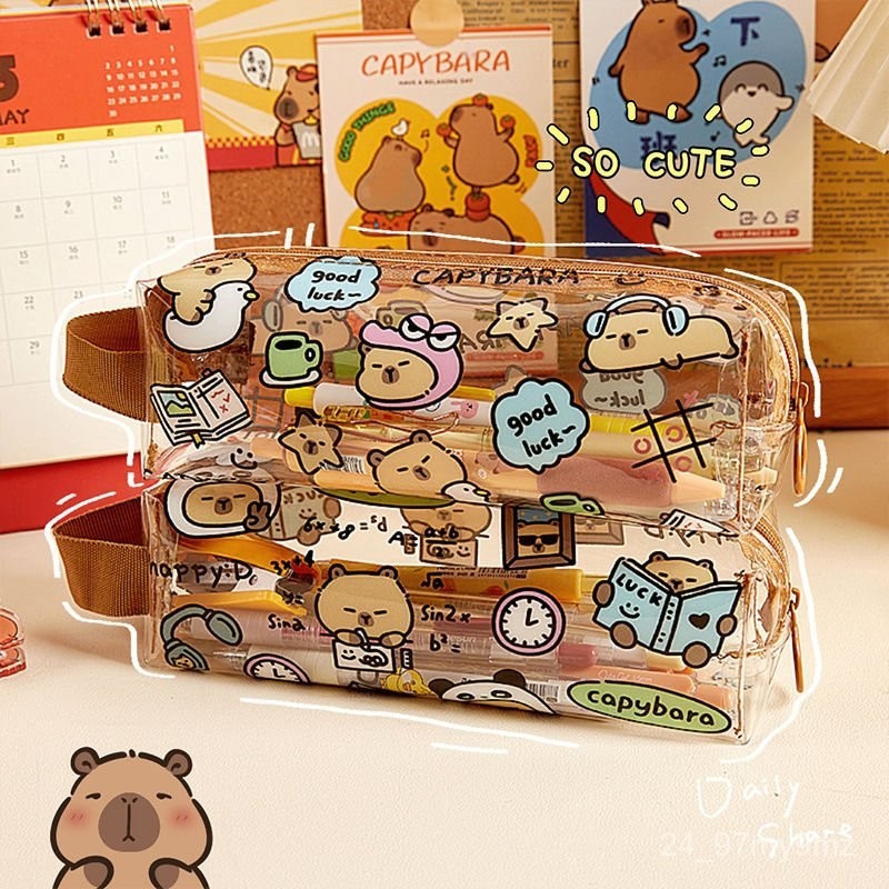 

Capabala Transparent Pencil Case Cute Pupils' Pencil Box Cartoon Waterproof Pencil Case Good-looking Hand Carrying Pencil Case LBKT