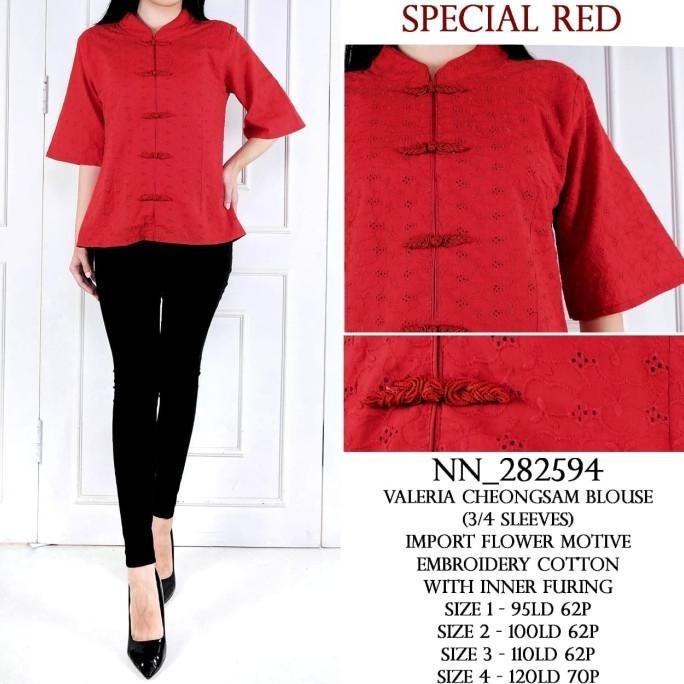 Atasan Blouse Cheongsam Wanita Brukat Furing Import