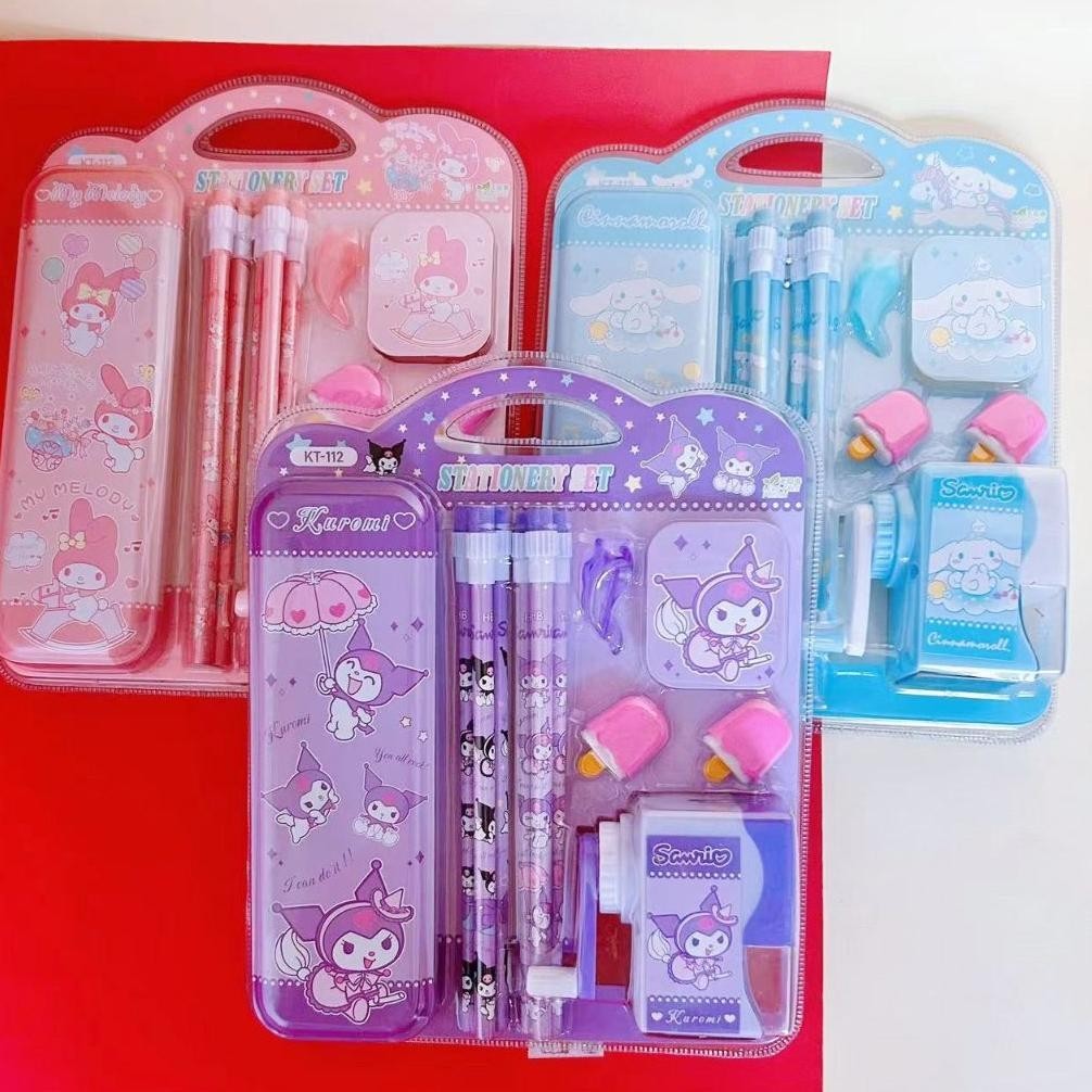 

T-56 Sl88 - Set 5 In 1 Alat Tulis Anak Sekolah Motif Sanrio/ Study Set 5 In 1 Rautan + Pensil + Kotak Pensil + Penghapus + Penutup Pensil Promo Gila