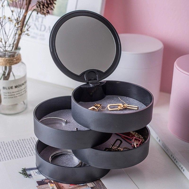 MINISO BALI | Kotak Perhiasan Susun Putar 4 Tingkat Rak Tempat Penyimpanan Anting Gelang Kalung Jewe