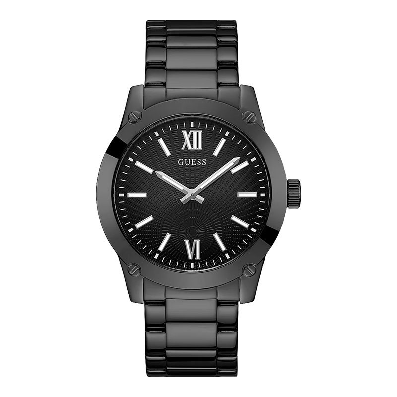 Jam Tangan Pria Guess Crescent GW0574G3 Men Black Sunray Dial Black Stainless Steel Strap