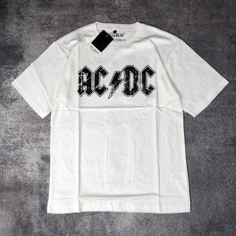 ul-64 Baju Kaos Pull&Bear Oversize ACDC Logo Back Print - T Shirt AC/DC Kaos Band Vintage ACDC Logo 