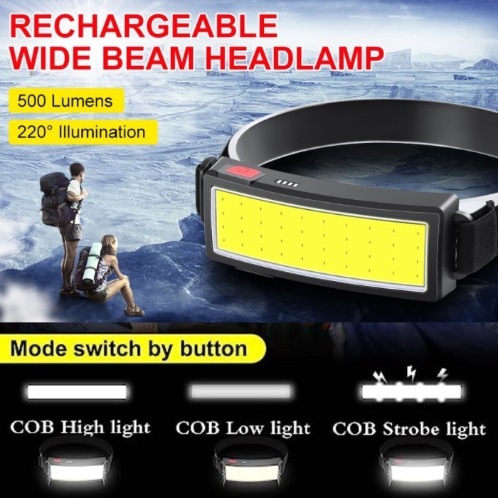 SENTER KEPALA LED COB HEADLAMP LAMPU KEPALA SOROT PENCAHAYAAN OUTDOOR