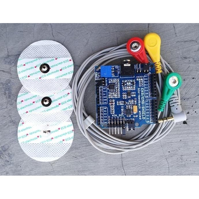 Baru (1 pcs) ECG/EKG/EMG Shield for Arduino with Cables and Electrodes dijamin