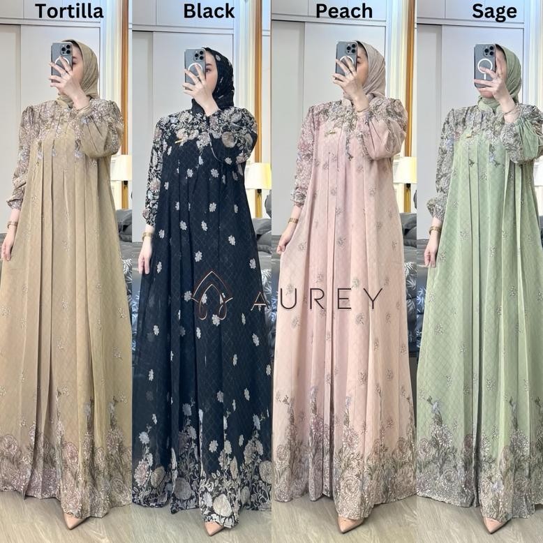 Gamis Wanita Remaja Kekinian Aurey Set Hijab Arsyila Dress Mewah Busui Frndly Ceruti Elegan Hijab