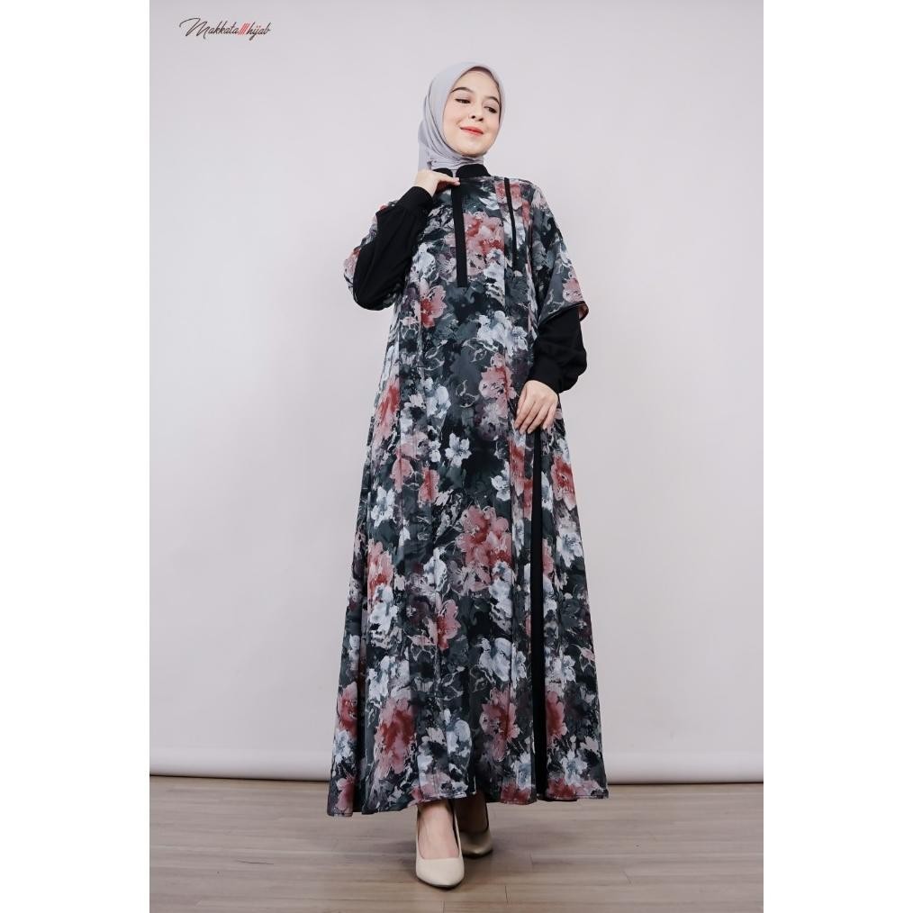 Gamis Wanita Remaja Kekinian Mima Dress Motif Cewek Simple Elegan Makkata Hijab