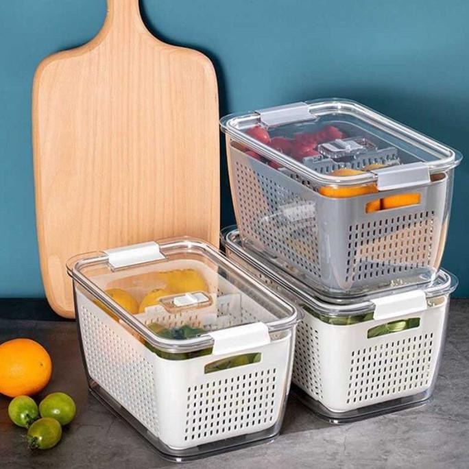PREMIUM Wadah Makanan Box Kulkas Rak Dapur Kontainer Saringan Freezer TAC