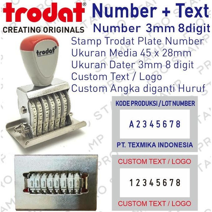 

New | Bagus Stempel Angka Trodat 3Mm 8Digit Custom Text / Logo