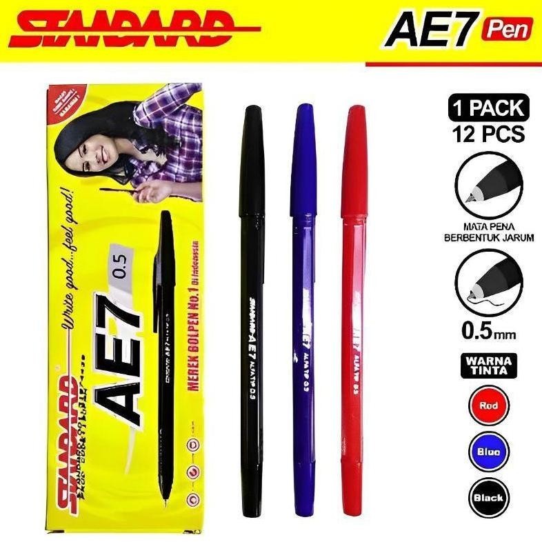 

Big Sale!!! (12pcs) Pulpen Standard AE-7 Hitam, Biru, Merah / Bolpen / Ballpoint Premium