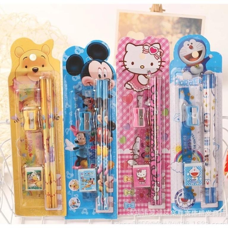 

se-7 Gogoland Stationary Set 5 in 1 Karakter / Alat Tulis Sekolah / Paket Alat Tulis / Mini Stationary / Set Alat Tulis Pensil S004 Premium