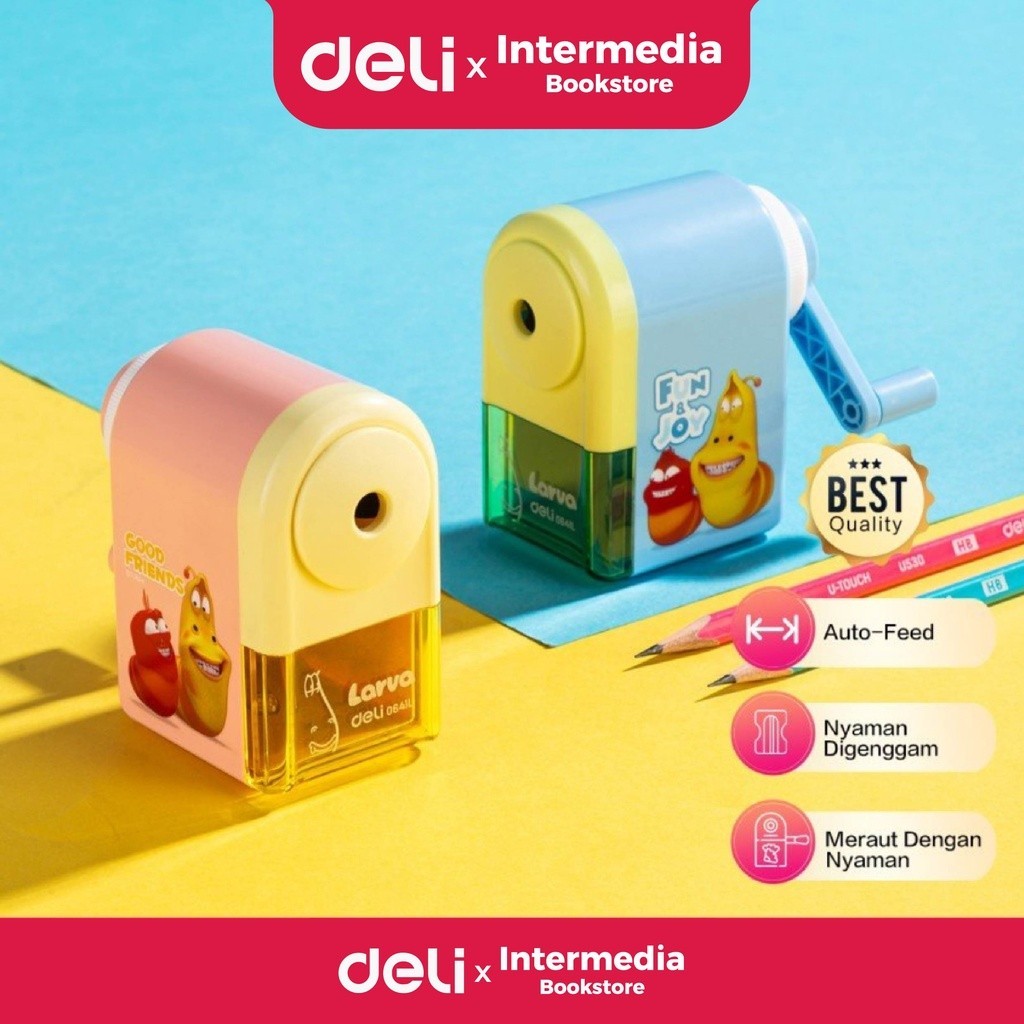 

Deli Larva School Rotary Pencil Sharpener E0641L / Rautan Putar Pensil Auto-Feed dengan Pisau Tajam