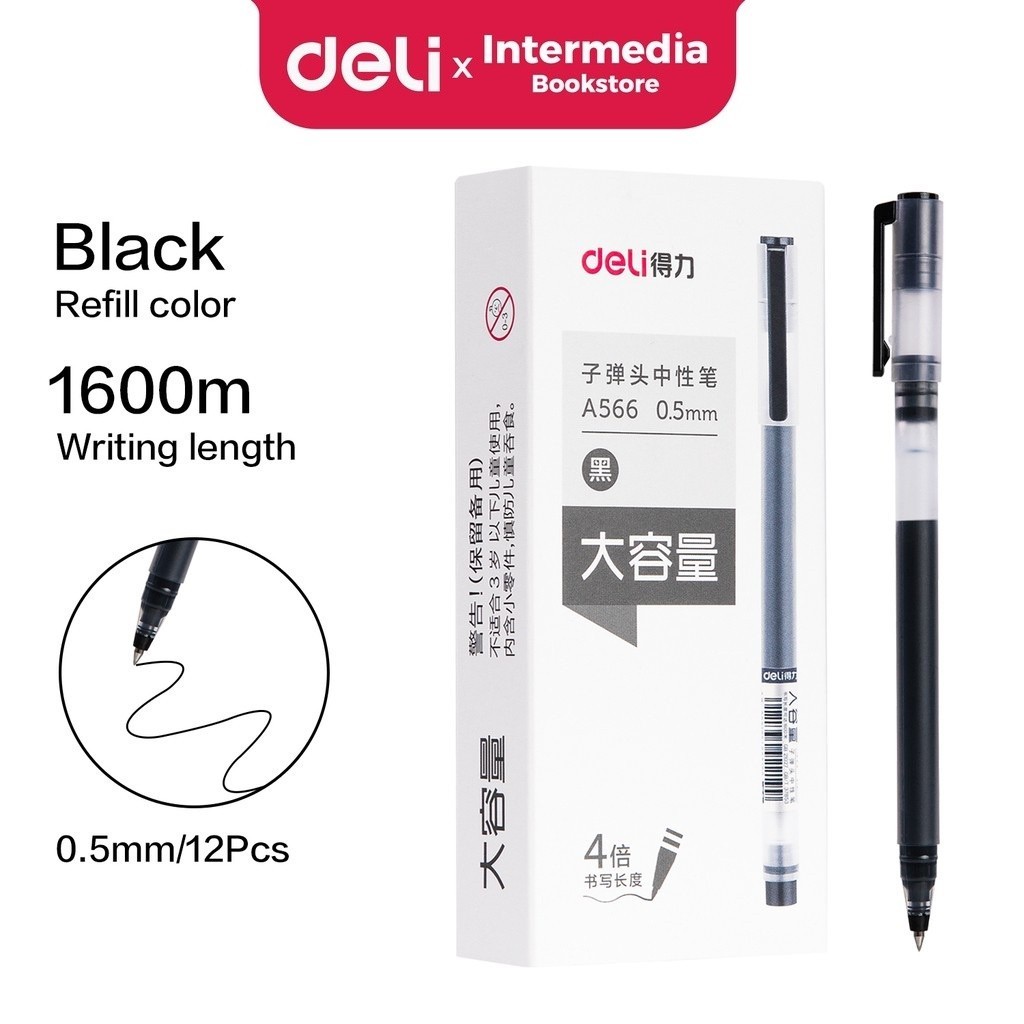 

Deli Office Gel Pen A566 Pulpen Kantor 0.5mm Warna Tinta Hitam