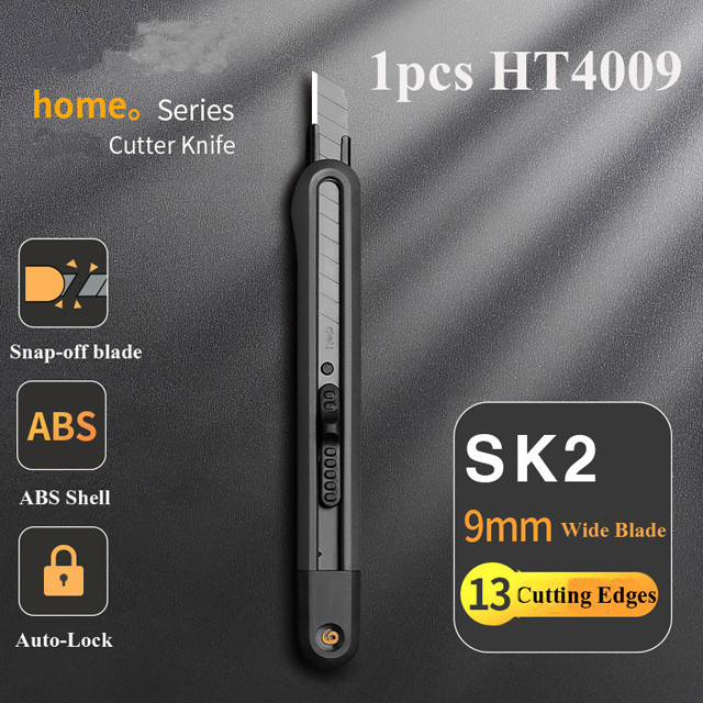 

KN- DELI Pisau Cutter Auto Lock Snap Off Blade 13 Cutting Edges SK2 9mm - HT4009