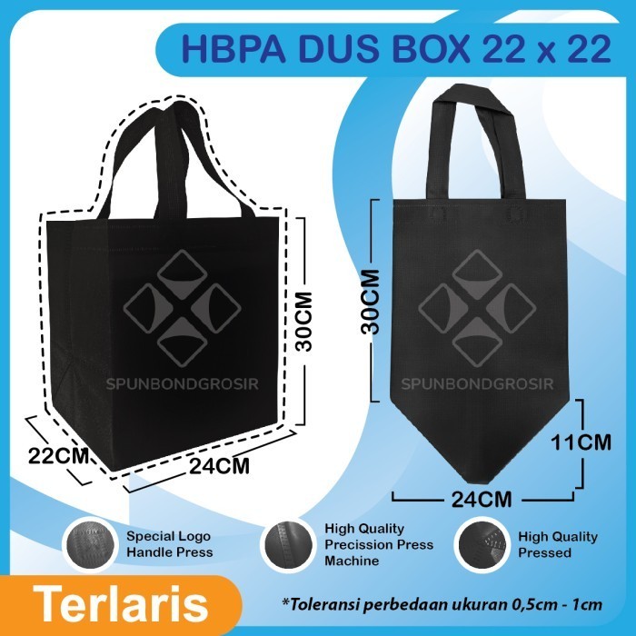 

HARGA DISKON DUS BOX HBPA uk 22 X 22 / Goodie Bag / Tas Spunbond