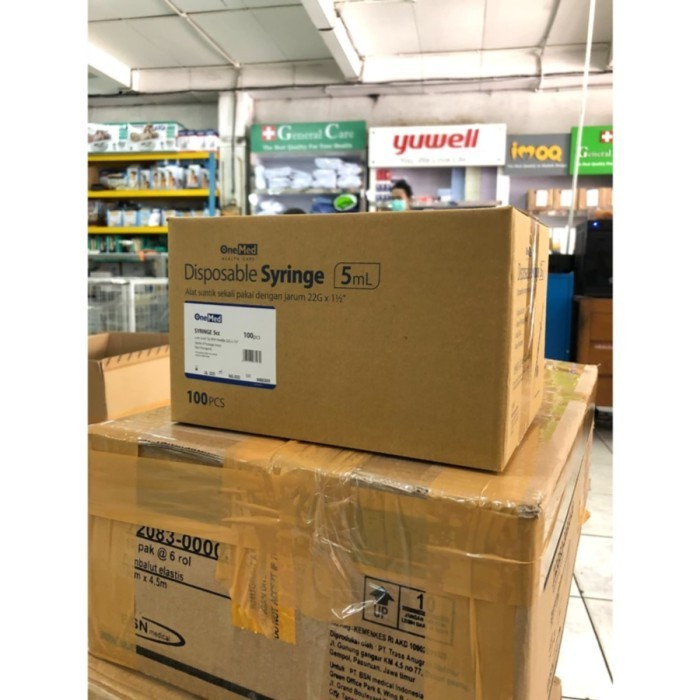 Terlaris Syringe 5cc with Needle 22G OneMed / Spuit 5cc/ml OneMed 1 Box isi 100 SALE