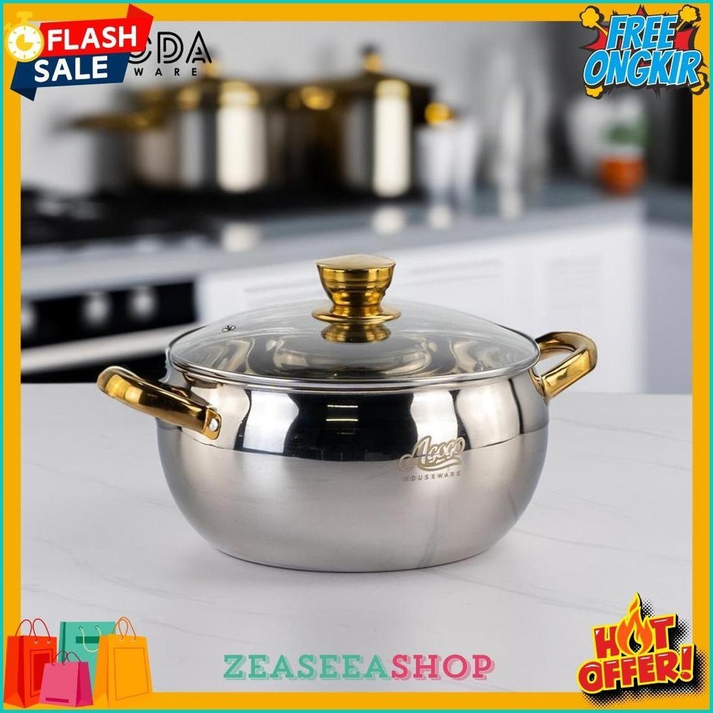 Agogo Soup Pot Panci Sup Ukuran 20-24Cm Stainless Steel Silver & Gold (Murmer)