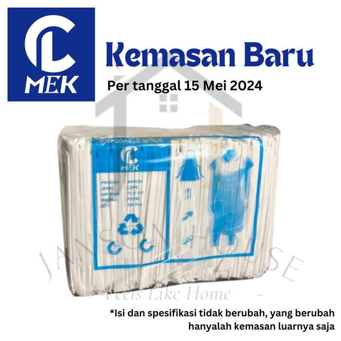 Apron Celemek Plastik LDPE / Apron Medis Disposable 1 Pa Isi 100 Pcs