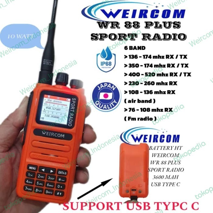 {SyaneShop} HT WEIRCOM WR 88 PLUS 7 BAND 10 WATT IP 68 WARNA ORANGE ORIGINAL Murah