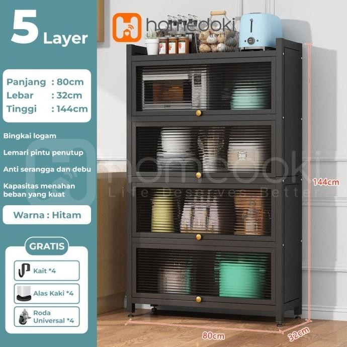 Homedoki Rak Piring Tertutup / Rak Dapur / Rak Serbaguna 5 Susun