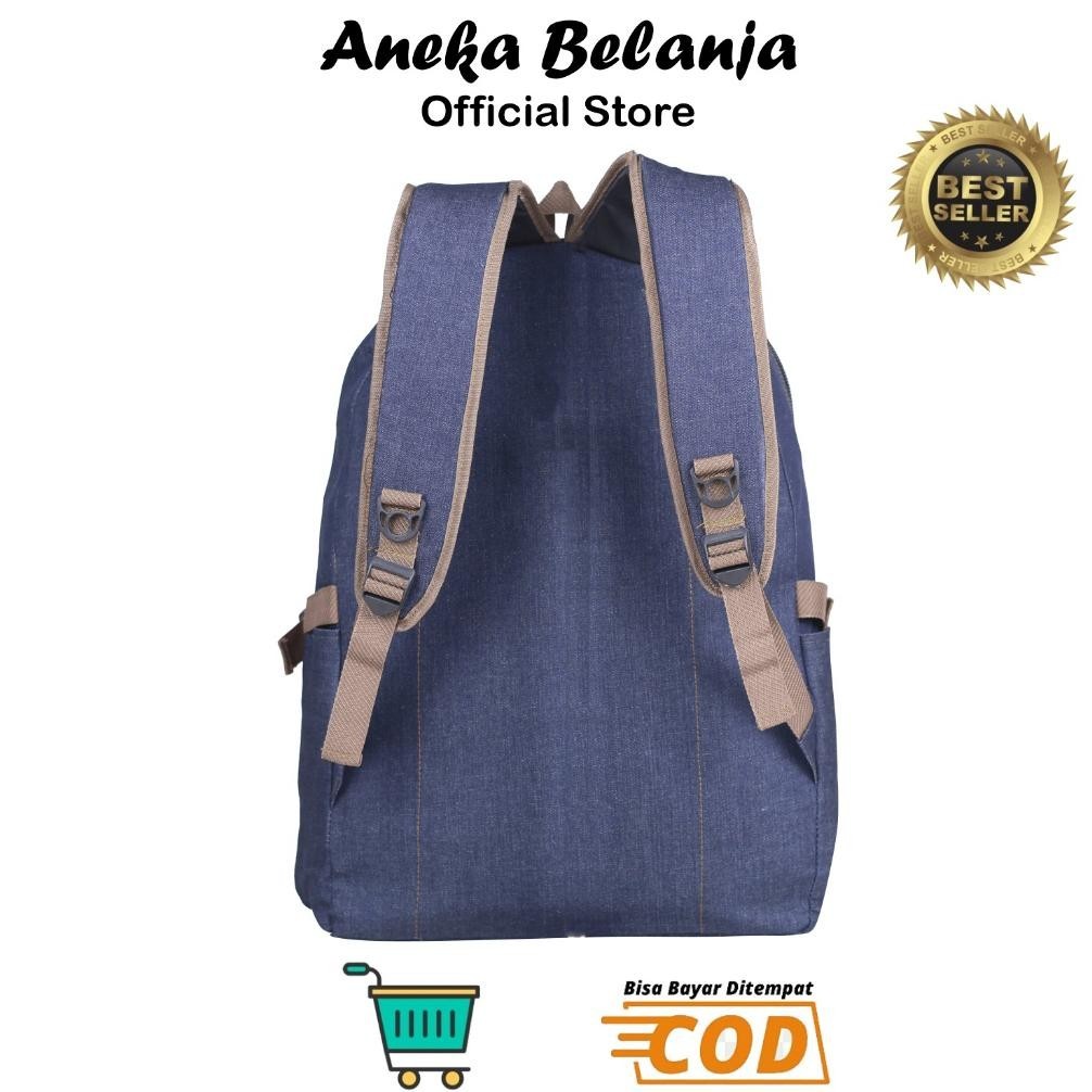 Fth- Aneka - Tas Ransel Pria Distro Deka Denim Warna Navy Keren Backpack Fashionable Cowok Bahan Kan