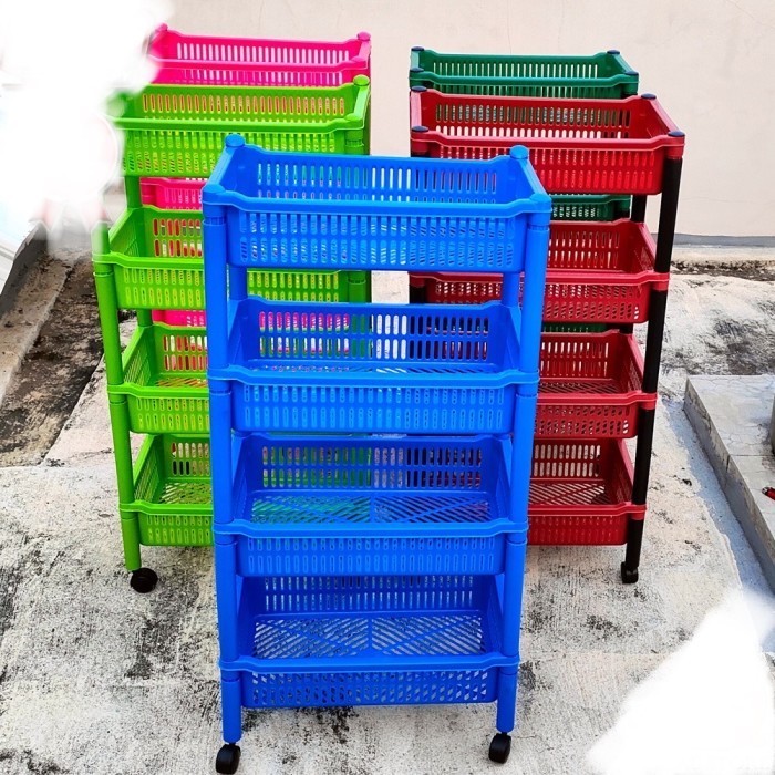 TERBARU RAK SERBAGUNA RAK SALON Shampoo 4 Susun PLASTIK Keranjang Plastik
